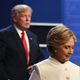 Republican nominee Donald Trump and Democratic nominee Hillary Clinton walk off the stage after the final presidential debate at the Thomas & Mack Center on the campus of the University of Las Vegas on Oct. 19, 2016.
ROBYN BECK/AFP/Getty Images